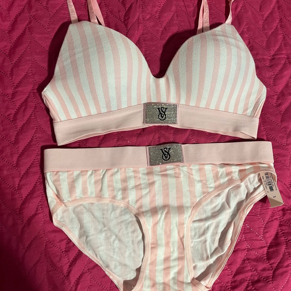 Victoria's Secret Pink Striped Bralette & Bikini Set